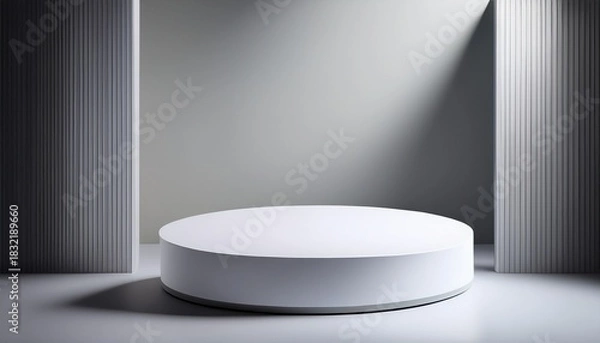 Fototapeta white colour object stage podium stand for sample product showcase display advertising background product showcase stand with grey colour commercial display ideas ai generate