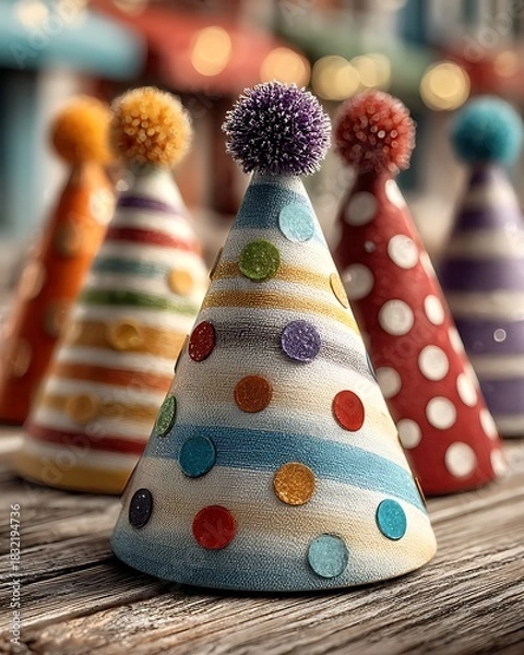 Fototapeta Classic party cone hats with playful designs high resolution photo
