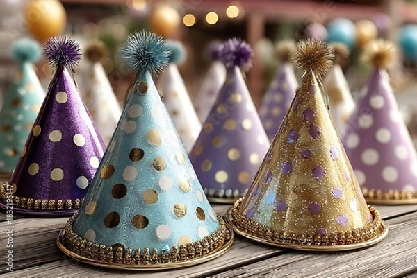 Fototapeta Colorful party hats adding joyful event charm high resolution photo