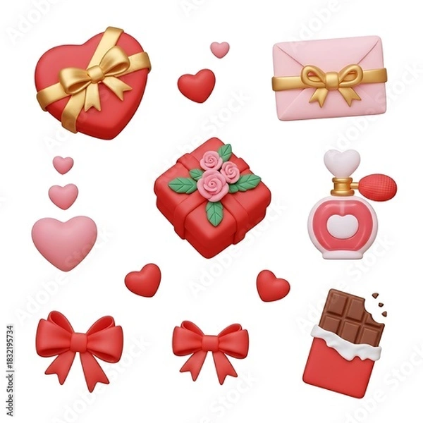 Fototapeta Valentines Day theme with gifts and candy 3D rendering illustration