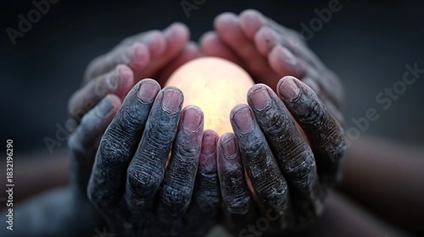 Fototapeta Glowing orb symbolizing unity within human hands high resolution photo