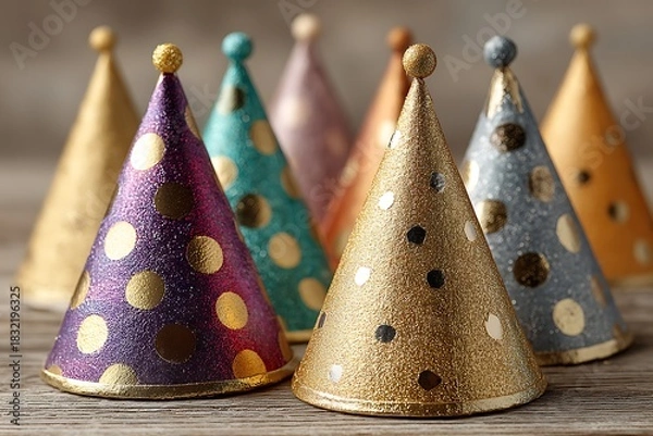 Fototapeta Fun multicolored party hats for celebration events high resolution photo