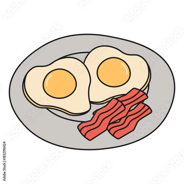Obraz Fried eggs with bacon on a plate.