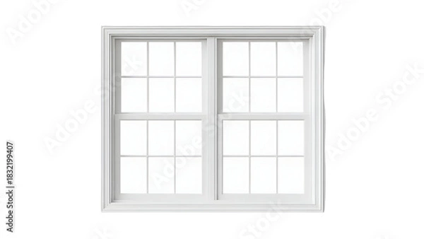 Fototapeta Isolated white window with grids on black background for architectural visualization