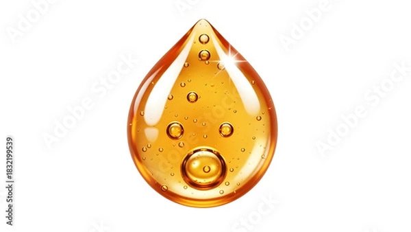 Fototapeta Golden drop of liquid with bubbles on a black background