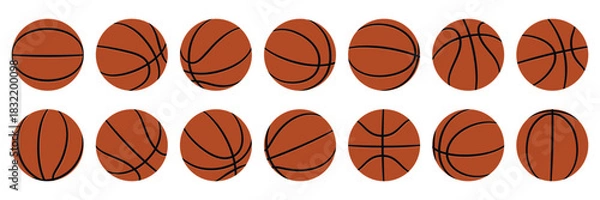 Obraz Set of orange basketball balls from different angles. Flat vector illustration isolated on a white background.