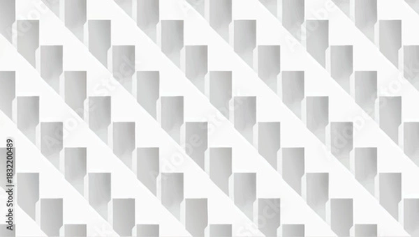 Fototapeta Abstract geometric pattern of white rectangular blocks casting diagonal shadows on a bright surface.