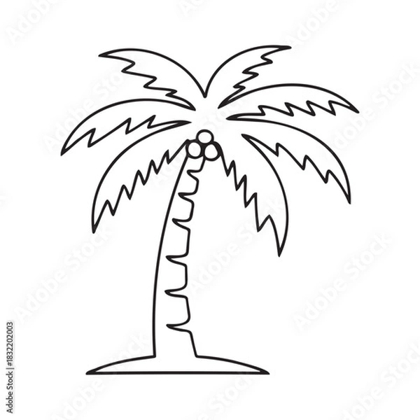 Fototapeta Outline of a palm tree with curved trunk and fan-shaped leaves  