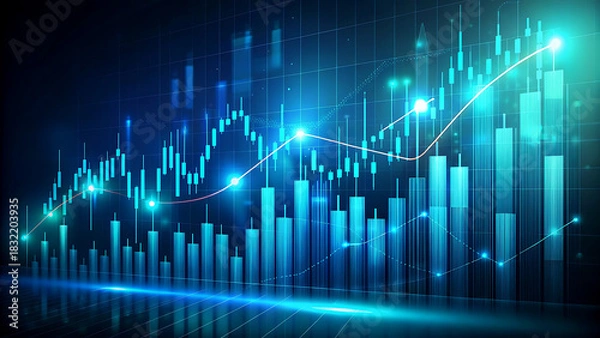Fototapeta Stock market chart with rising trend blue abstract background suitable for financial analysis and investment concepts