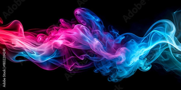 Fototapeta Abstract colorful smoke swirls vibrant pink and blue vapor trails on a black background perfect for backgrounds and design elements