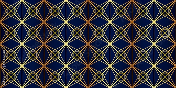 Fototapeta Elegant geometric pattern with gold lines on a dark blue background seamless vector design for luxury branding and backgrounds