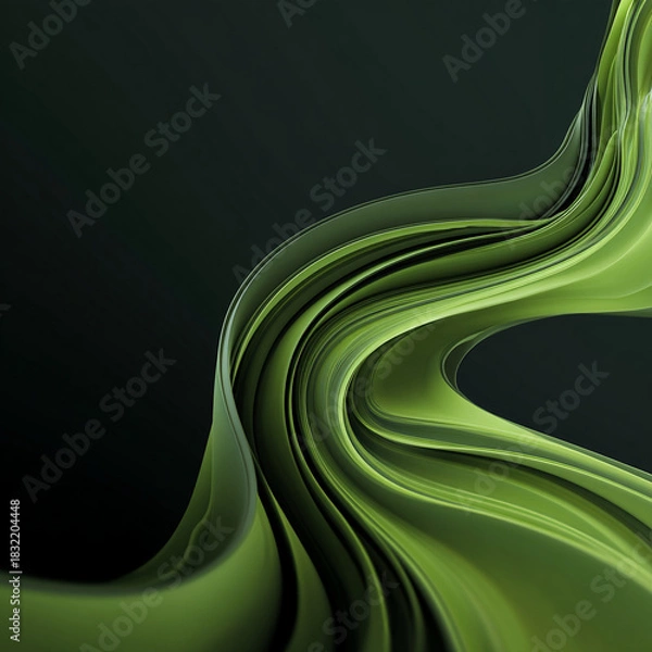 Fototapeta Abstract green flowing ribbon design against a dark background illustration