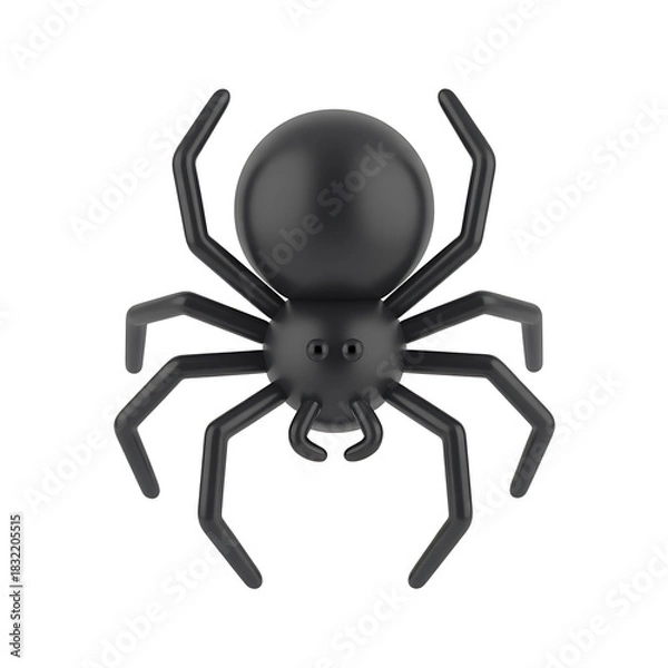 Fototapeta Black toy spider with shiny body and eight legs, 3d render illustration, halloween object on transparent background isolated