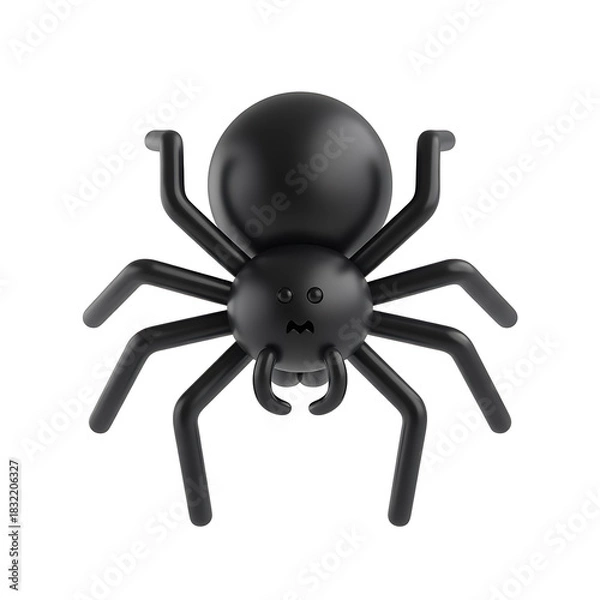 Fototapeta Stylized black spider with expressive face isolated on transparent background simple 3d render illustration cartoon insect