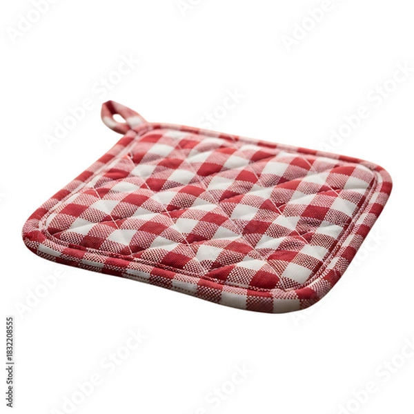 Fototapeta Quilted red and white gingham potholder with hanging loop