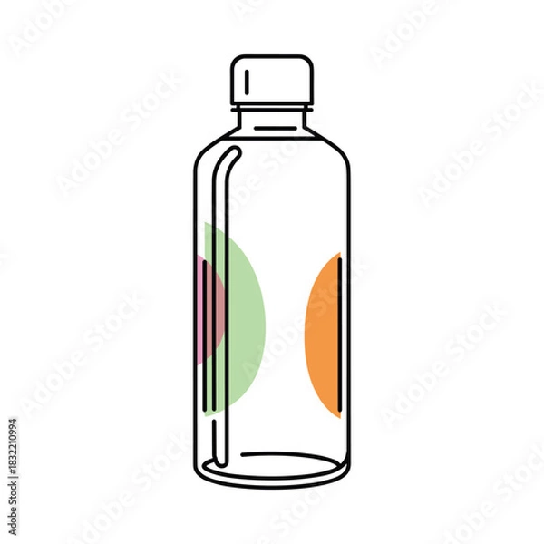 Fototapeta Minimalist line art illustration of a clear glass bottle with colorful abstract shapes inside