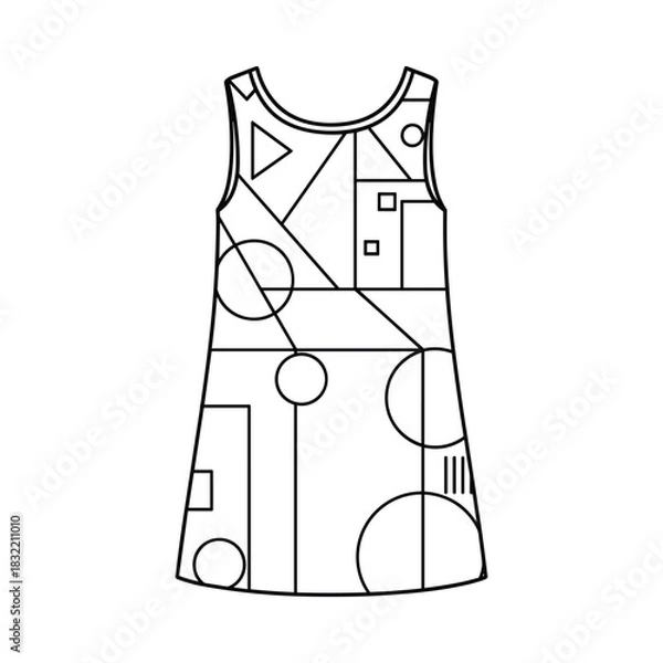 Fototapeta Line art drawing of a sleeveless a line dress with geometric shapes pattern
