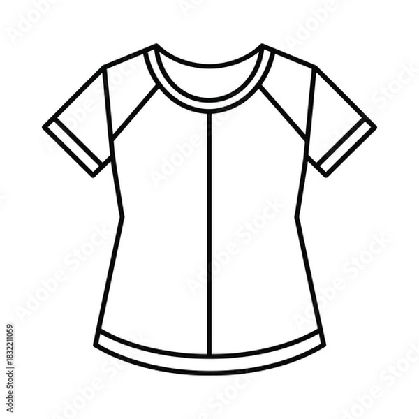 Fototapeta Simple line drawing of a short sleeve raglan t shirt fashion sketch