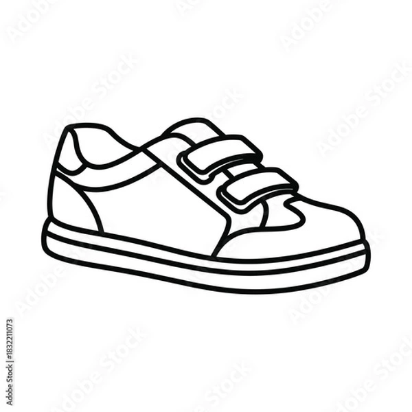 Fototapeta Simple outline drawing of a child s sneaker with velcro straps