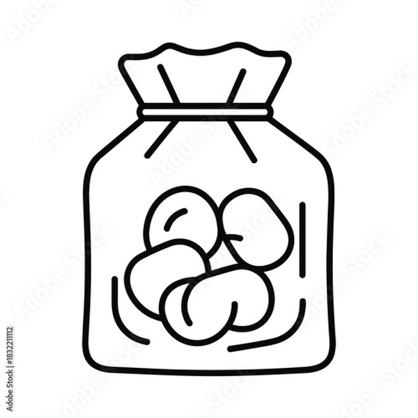 Fototapeta Simple outline drawing of a bag filled with round objects