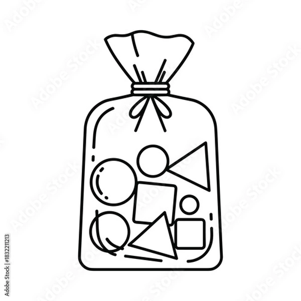 Fototapeta Simple line art illustration of a transparent bag filled with geometric shapes
