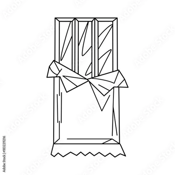 Fototapeta Simple outline drawing of a chocolate bar with wrapper and bow