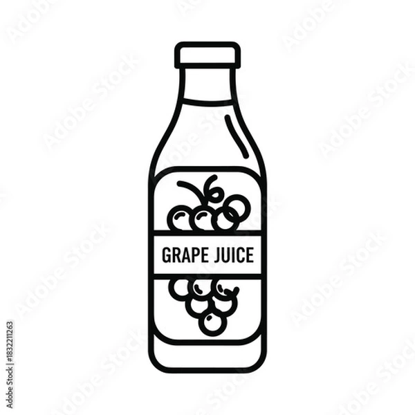 Fototapeta Simple outline illustration of a bottle of grape juice with grapes on the label