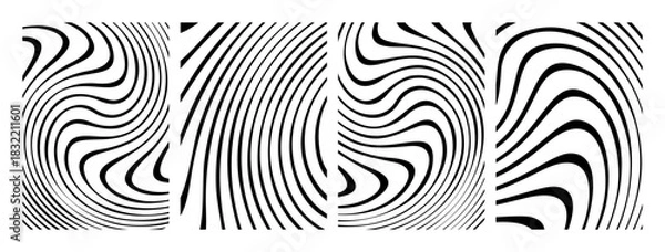 Obraz Waves backgrounds. Abstract stripes with hypnotic distortion effects. Psychedelic distorted wave backgrounds. Black and white texture. 