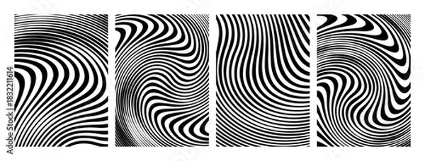 Obraz Waves backgrounds. Abstract stripes with hypnotic distortion effects. Psychedelic distorted wave backgrounds. Black and white texture. 