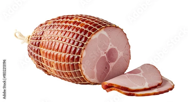 Fototapeta Sliced ham with netting isolated on transparent background