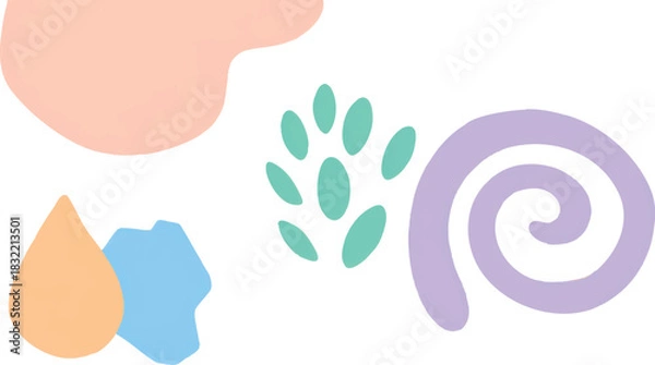 Fototapeta Abstract illustration with pastel shapes and a spiral on a white background.