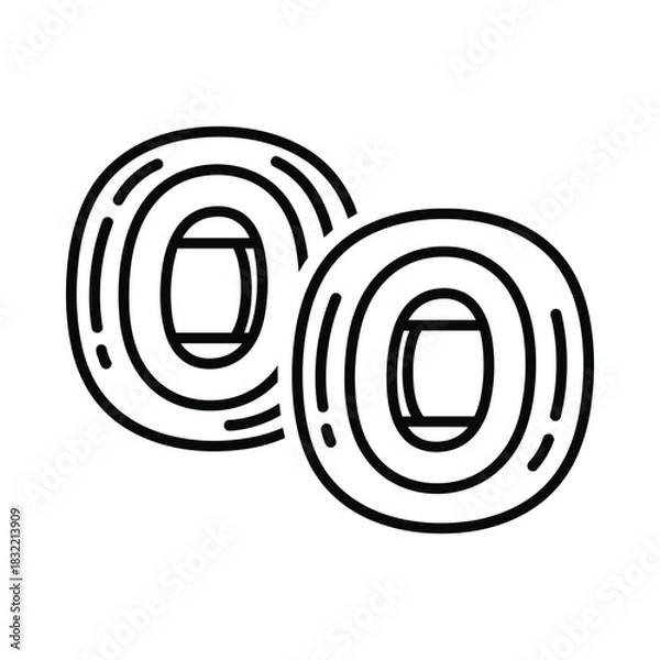 Obraz Two stylized coin icons with concentric circles and a central square shape