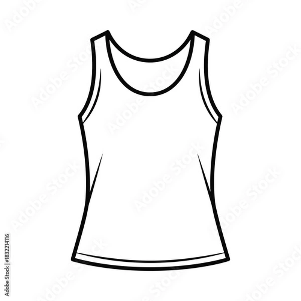 Obraz Simple line drawing of a sleeveless tank top or camisole on a white background