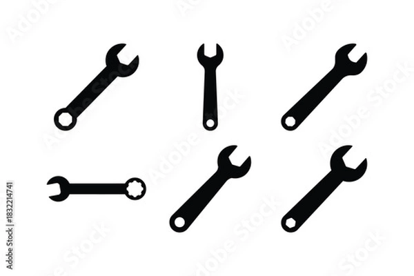Obraz Wrench Silhouette Icon Set on White Background