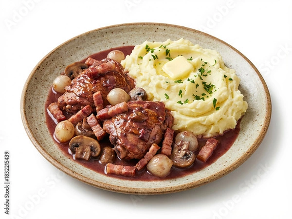 Obraz Coq au vin traditionnel avec purée maison
