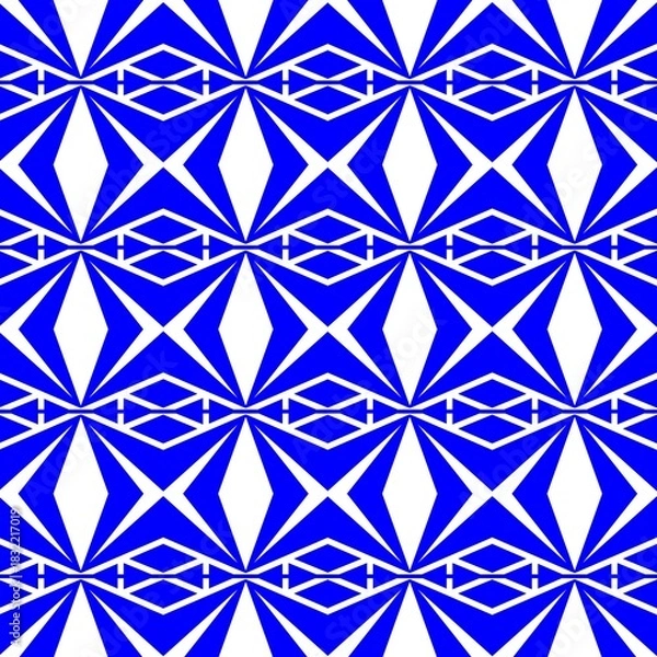 Fototapeta Vibrant blue geometric seamless pattern with sharp angular, modern and abstract shapes