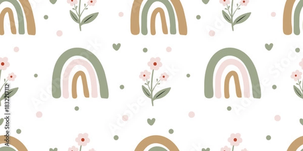 Fototapeta Clean seamless rainbow pattern with tiny florals in a modern boho style for kids and festive winter projects.