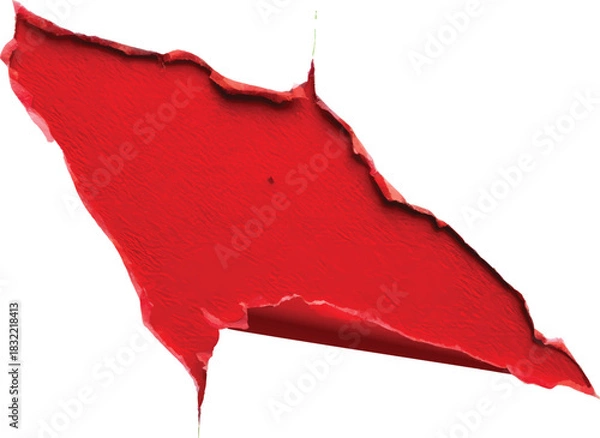 Fototapeta Close-up of torn white paper revealing a vibrant red color underneath, with jagged edges.