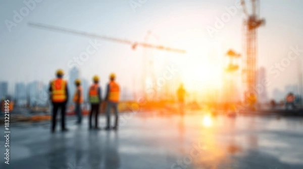 Fototapeta Construction workers observing project site