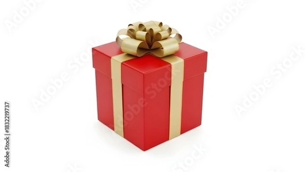 Obraz Red Gift Box with Gold Ribbon and Bow on White Background
