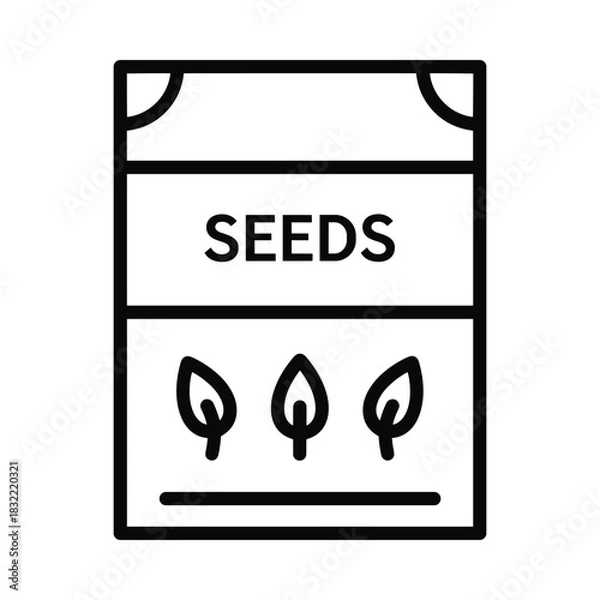 Fototapeta Simple line art icon of a seed packet with the word seeds and three leaves