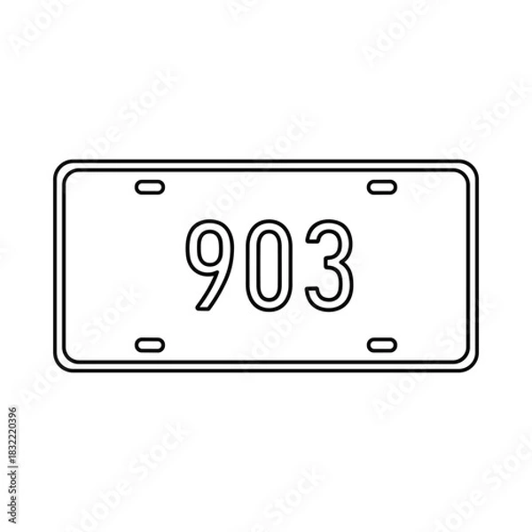 Fototapeta Blank white license plate with the number 903 in a simple outline drawing