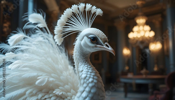 Fototapeta Portrait of Beautiful White Peacock Close Up