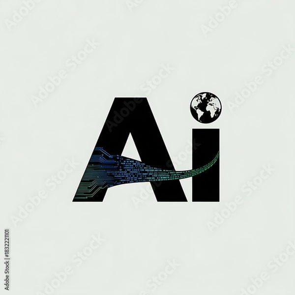 Fototapeta Artificial intelligence logo with earth globe and abstract design