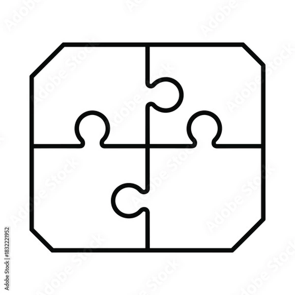 Fototapeta Four connected puzzle pieces forming a rectangle with rounded corners in a simple outline style
