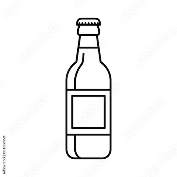 Fototapeta Simple outline drawing of a glass bottle with a label area