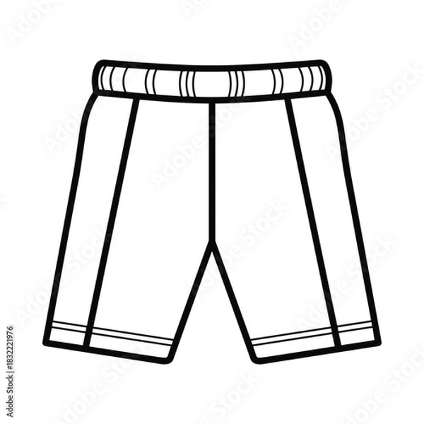 Fototapeta Simple line drawing of athletic shorts with an elastic waistband and stitched hem