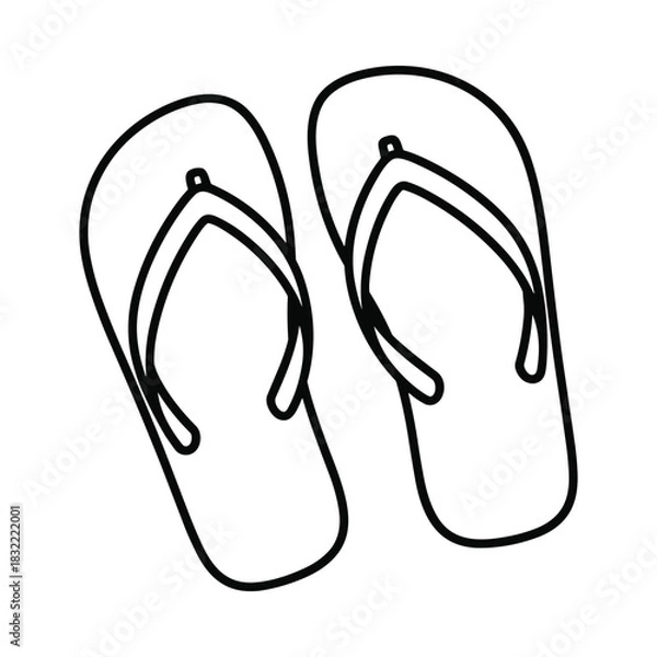 Fototapeta Simple outline drawing of a pair of flip flop sandals on a white background