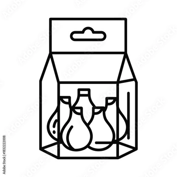 Fototapeta Simple line art icon of a cardboard box package containing three light bulbs