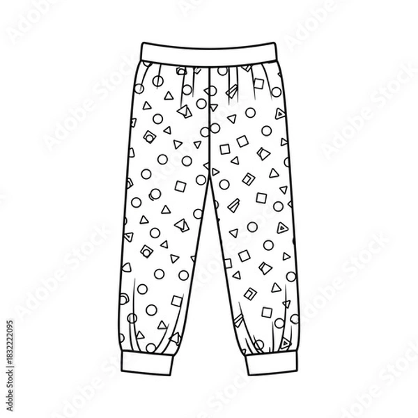 Fototapeta Children s pajama pants with geometric shapes pattern line art illustration